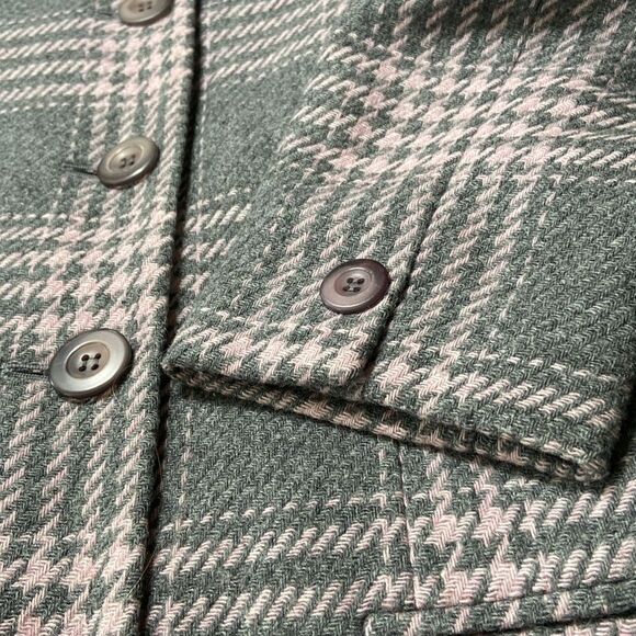 Vintage Amanda Smith collarless button down long coat lined pink/gray plaid 14W - Picture 10 of 10